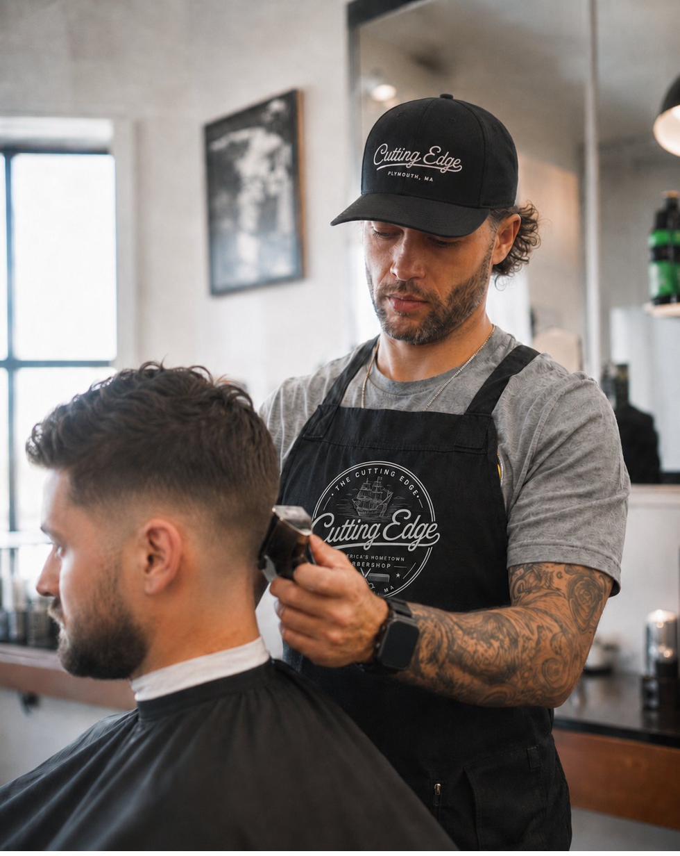 Barber at work at The Cutting Edge Plymouth MA